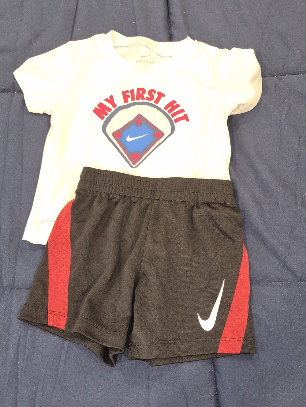 Nike White 'My First Hit' Tee with Black & Red Shorts